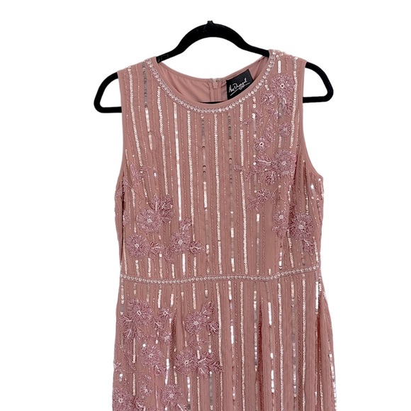 Mac Duggal STRIPED FLORAL EMBELLISHED SLEEVELESS MIDI DRESS size 10 - Picture 7 of 12